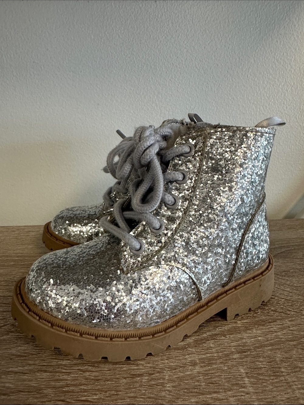 Old Navy Silver Glitter Ankle combat Boot 6